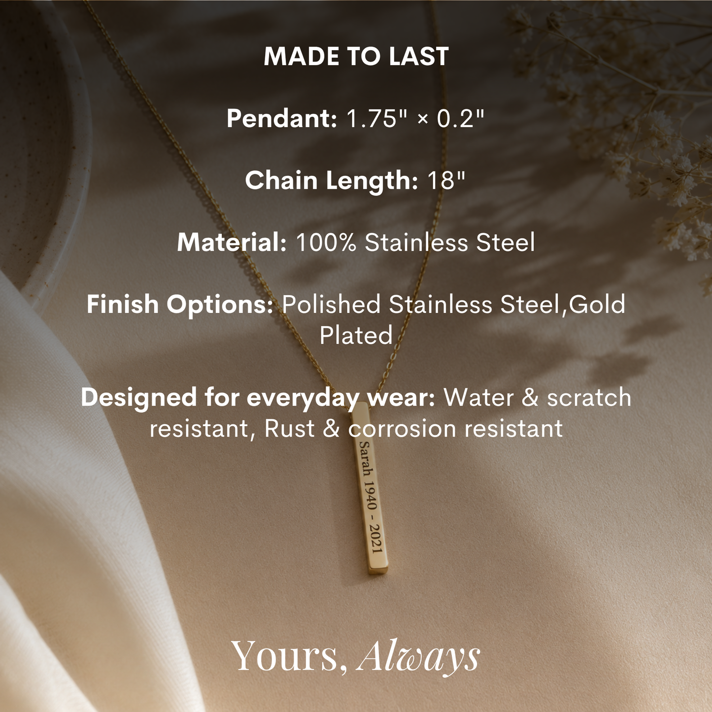 The Years We Shared Bar Necklace