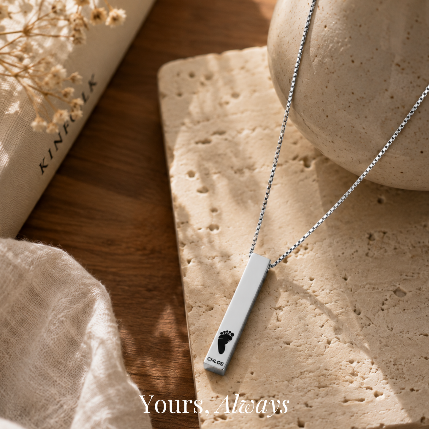 Tiny Footprints Memorial Bar Necklace