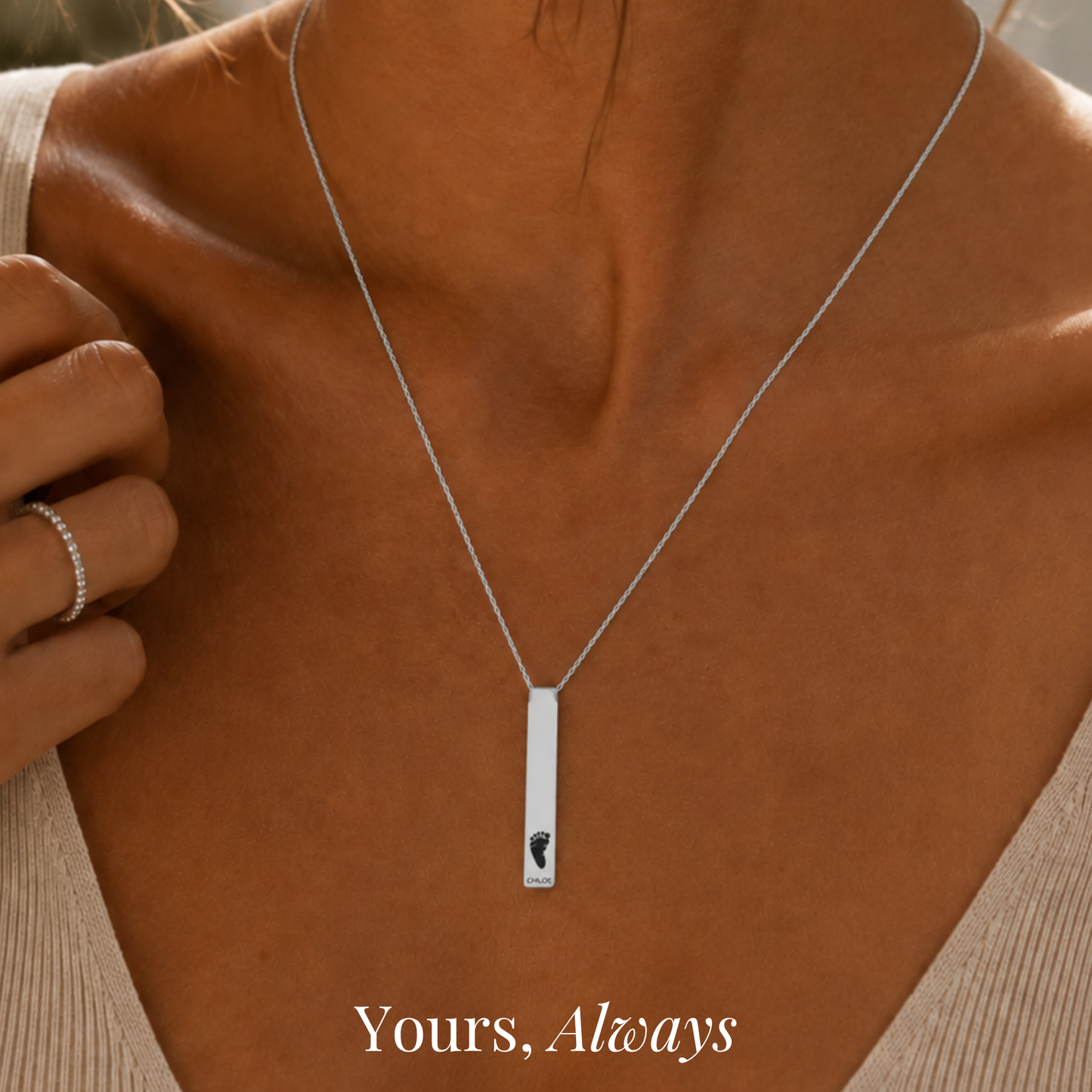 Tiny Footprints Memorial Bar Necklace